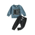 thumbnail image 2 of Baby Boys 2Pcs Fall Outfits, 6 12 18 24 36M Long Sleeve Letter Print Pullover Tops and Pocket Pants Set, 2 of 10