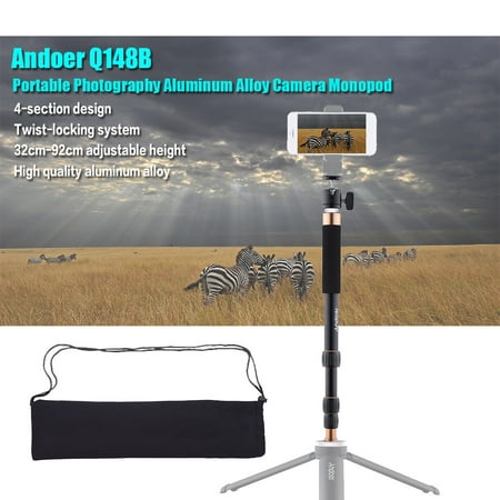Andoer Q148B Portable Photography Aluminum Alloy Camera Monopod Also As Selfie Stick 4-Section Telescopic Twist-Locking System 32cm-95cm Adjustable Height for DSLR Camera ILDC Max Load Capacity