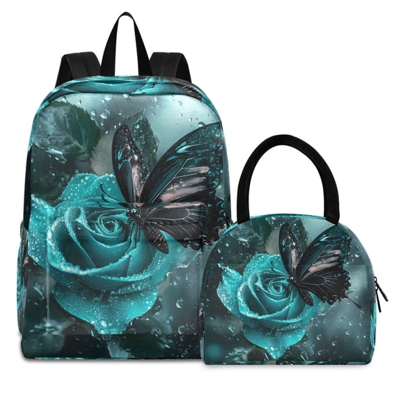 ALAZA Backpack Set Butterfly on Roses Elementary School Bags Student BookBag with Lunch Bag