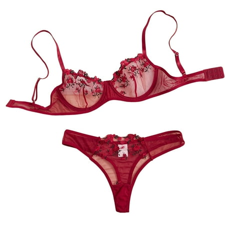 Red Small Low Waist Lace Corset Lingerie Flower Embroidery Fun Underwear Negligee Lingerie Long Sweet Women s Bra Set