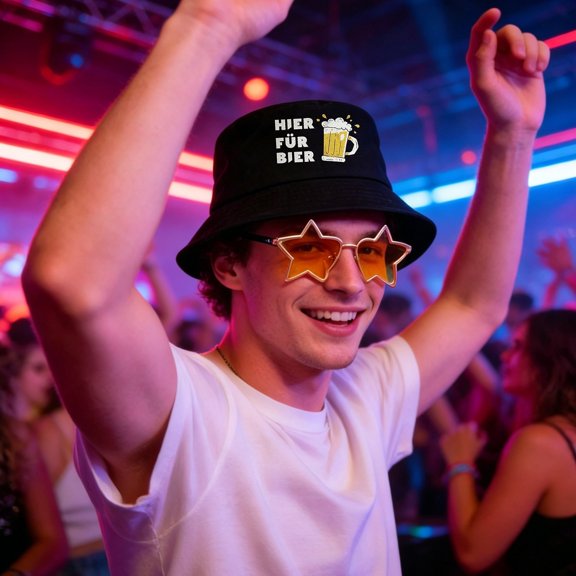 XIAOCHA Mens Letter Graphic Bucket Hat Printed Sun Hat Party Wide‑Brim Hat,Black