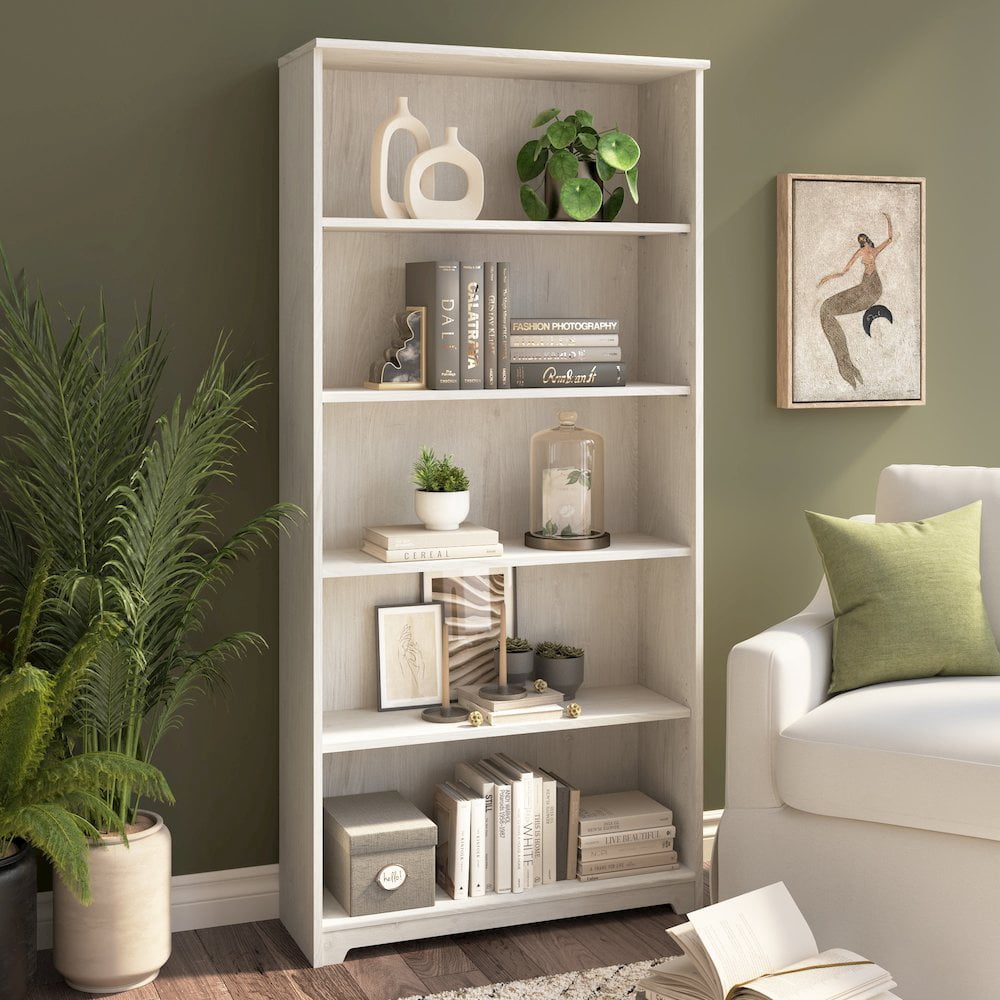 Cabot 5 Shelf Tall Bookcase in Linen White Oak - Engineered Wood