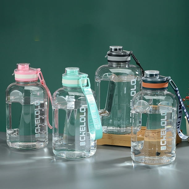 Garrafa de agua de gran capacidad 2200ML | Botella deportiva de plástico con asa | Vaso espacial impermeable, antideslizante esmerilado, cuerda portátil, reutilizable para exteriores, separador de
