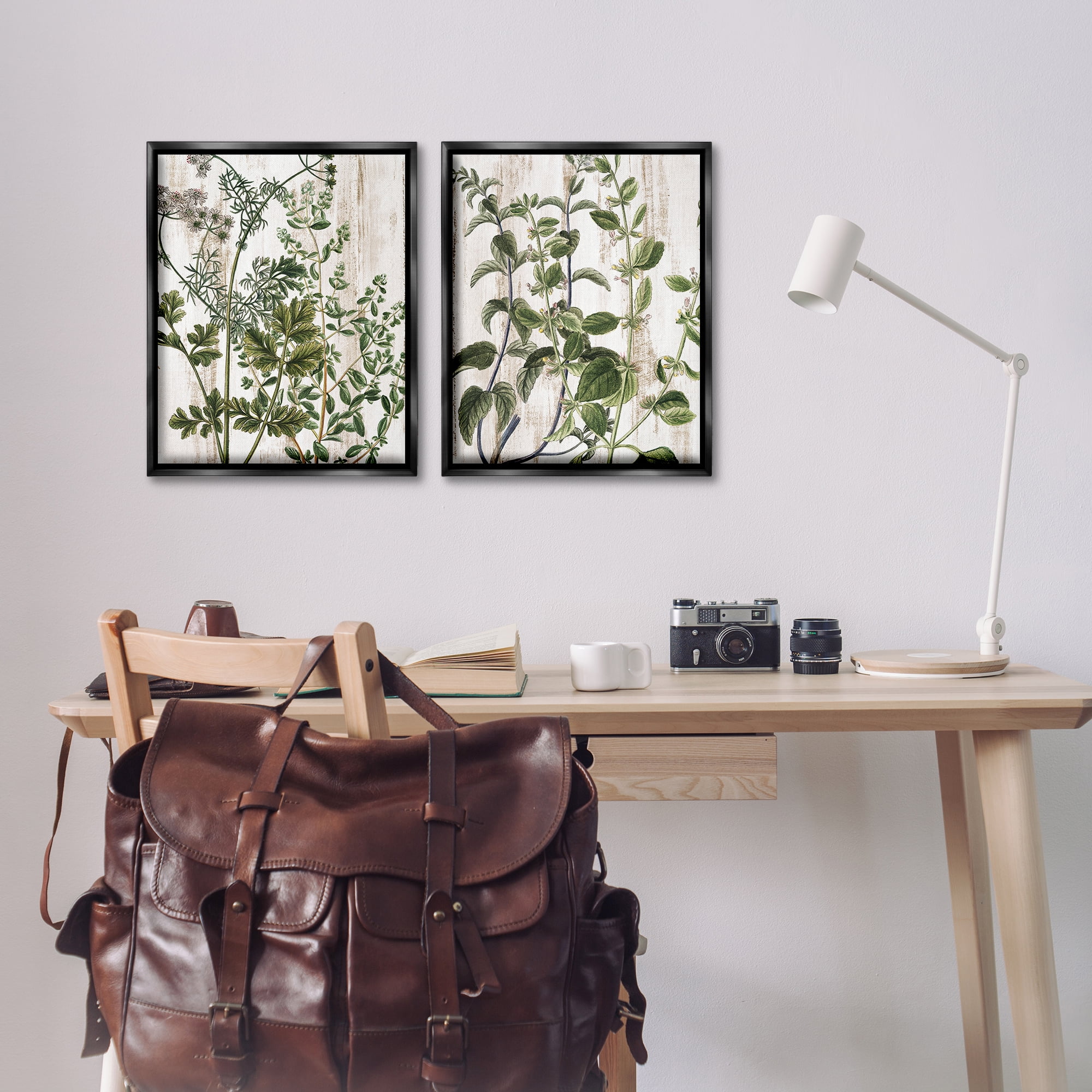Stupell Industries Aged Botanical Leaves Plants & Flowers Painting Black Floater Framed Canvas Art Print Wall Art, 17 x 21, Set of 2
