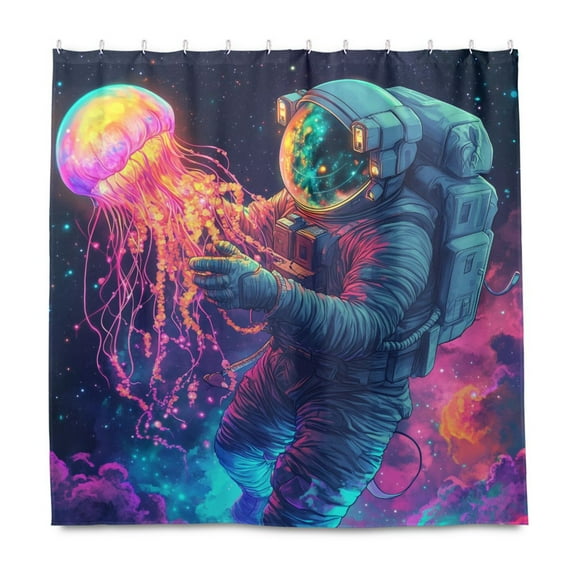Yayeee Shower Curtain with Hooks 72"x72" Waterproof Fabric Bathroom Hanging Decor, Space Astronaut