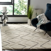 SAFAVIEH Olympia Zaman Geometric Polyester Shag Area Rug, Cream/Grey, 4' x 6'