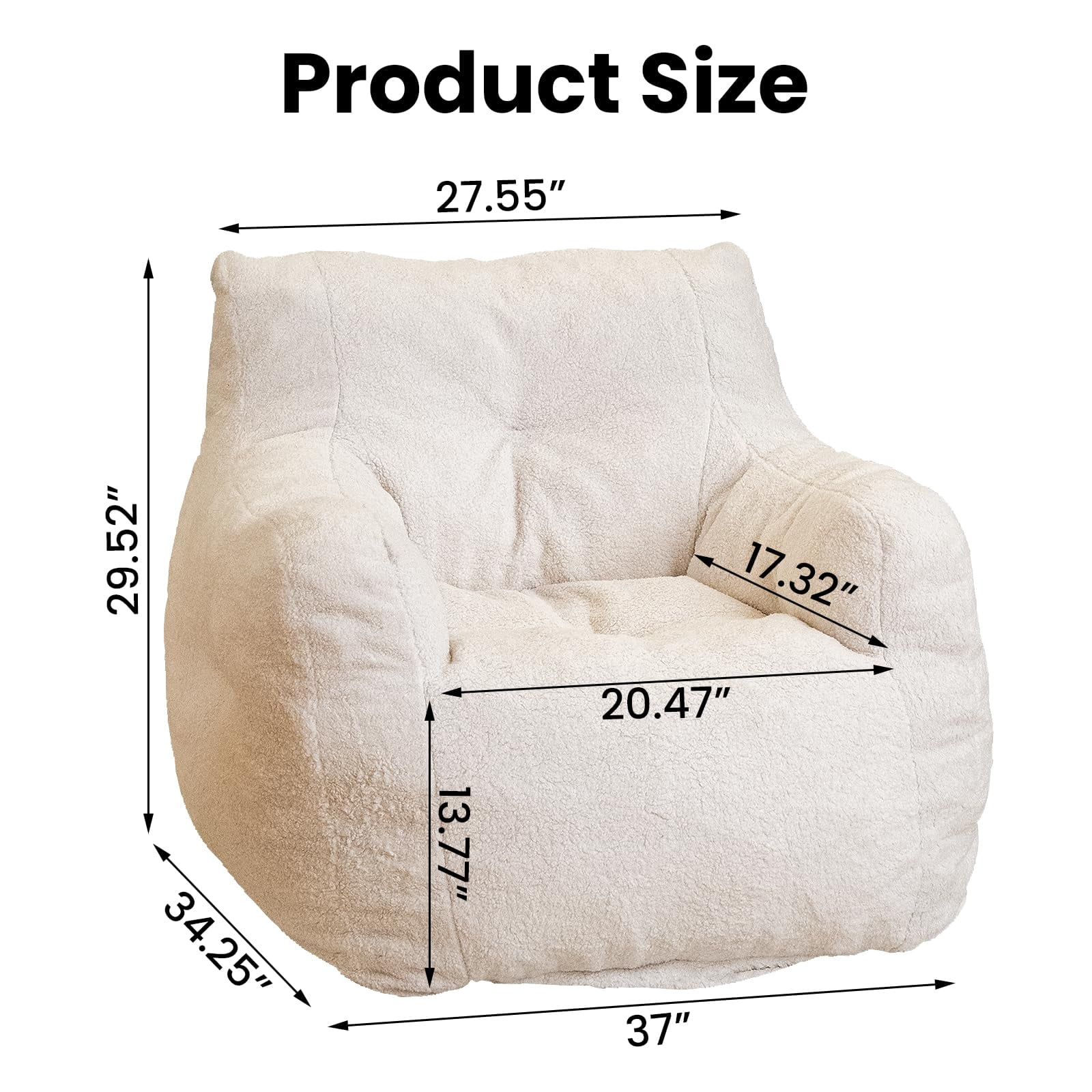 Baxluxe Bean Bag Chairs for Adults Kids Comfy Reading Chair Living Room Couch Home Sofa with Armrest Bean Bag Sofa with Filler Memory Foam Fluffy Lazy Sofa