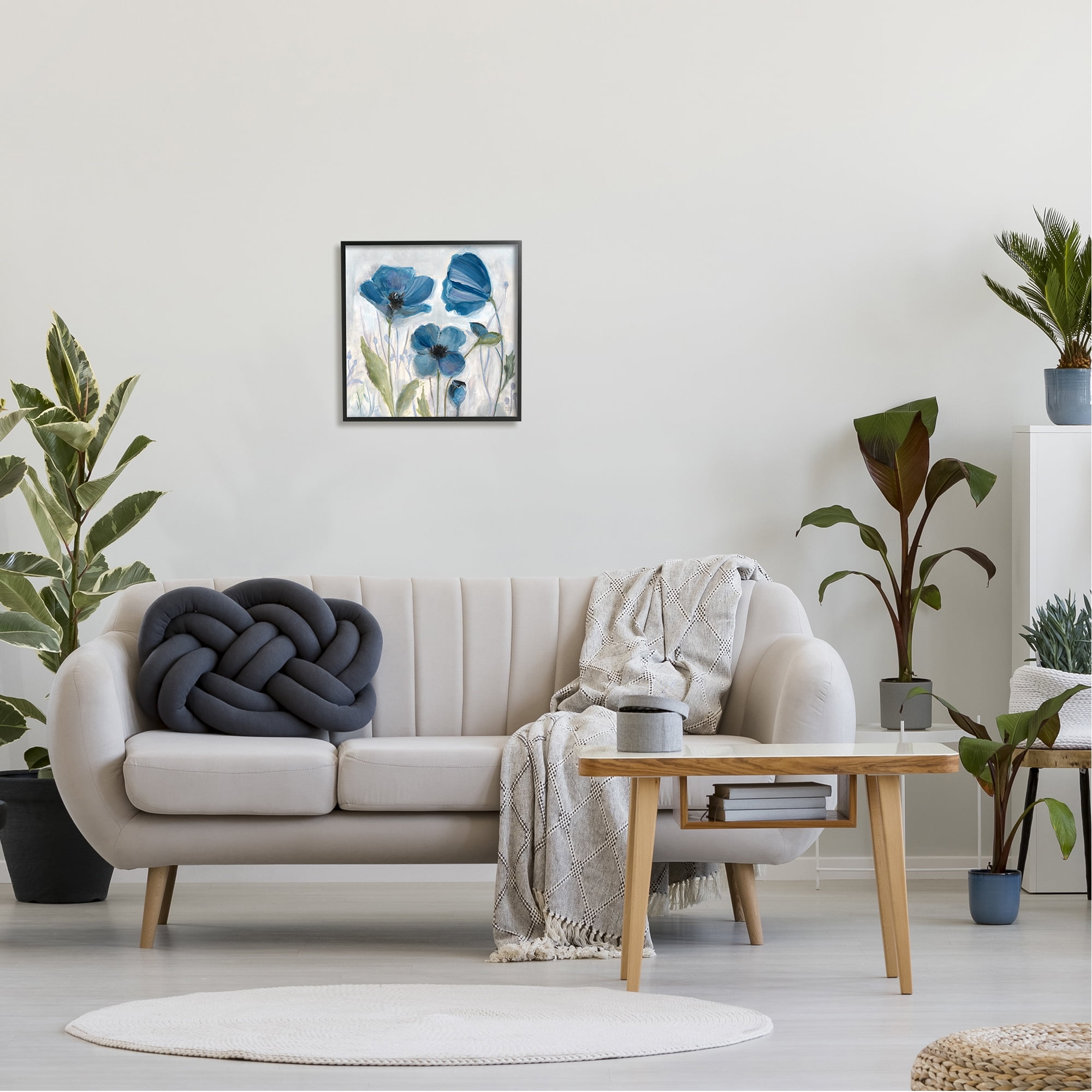 Stupell Industries Blue Garden Poppies Botanical & Floral Painting Black Framed Art Print Wall Art, 17 x 17