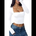 thumbnail image 1 of Camisas de Cuello Cuadrado para Mujer, Camisetas de Larga Ajustadas para Salir M, 1 of 7
