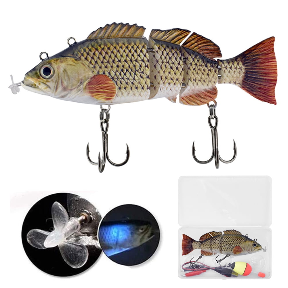 Electric Fishing Lure with LED Lamp 4segment Swimbait USB Rechargeable