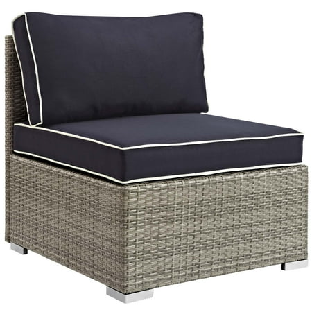 Outdoor Furniture Modena Modern Contemporary Urban Design Outdoor Patio Balcony Garden Furniture Sofa Middle Chair, Sunbrella Rattan Wicker, Navy Blue Light Gray ()