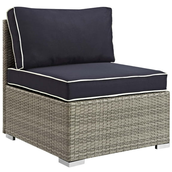 Modern Contemporary Urban Design Outdoor Patio Balcony Garden Furniture Sofa Middle Chair, Sunbrella Rattan Wicker, Navy Blue Light Gray
