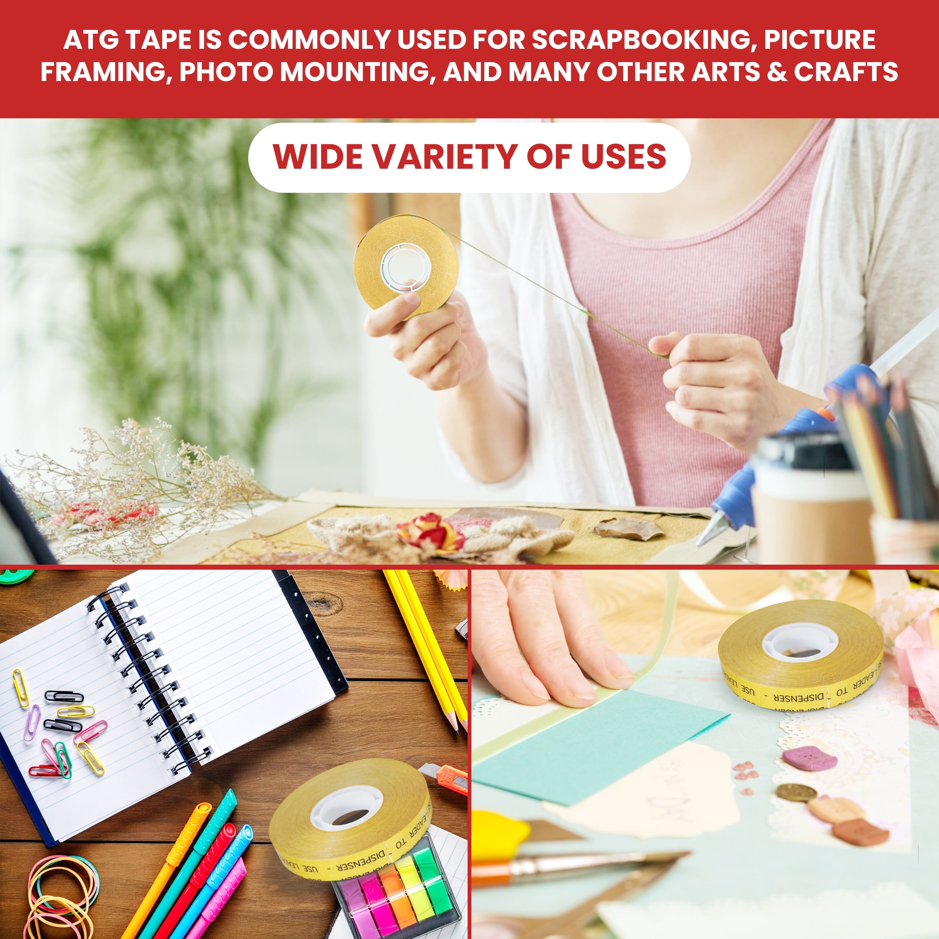 T.R.U. ATG-7502 ATG Tape (Acid Free Adhesive Transfer Tape): 1/4 in. wide x 36 yds. (Pack of 24)