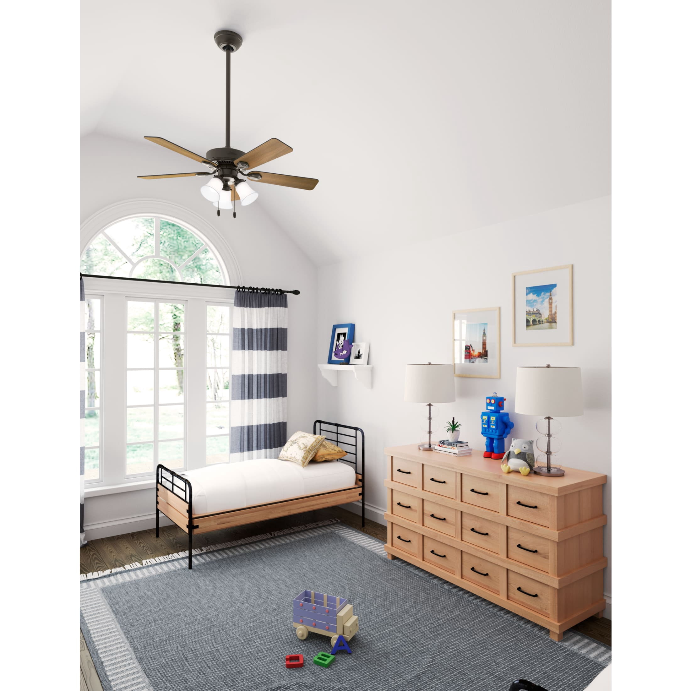 Hunter - Swanson Indoor Ceiling Fan With Light, 44-inch, New Bronze, Traditional-style, 3-speed WhisperWind Motor, 50881, for living rooms, bedrooms, home offices, kitchens