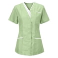 thumbnail image 1 of Ktyne Hauts de Blouse Médicale pour Femmes Col en V Manches Courtes Extensible Uniforme de Travail Infirmière Léger avec Poche Vert P, 1 of 4