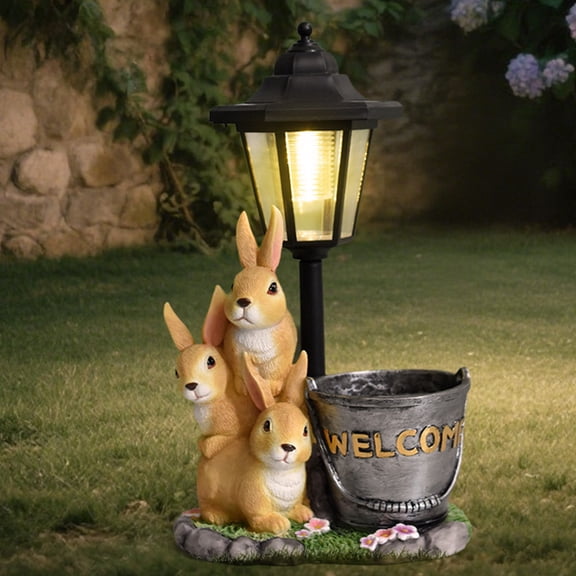 Eolstice Outdoor Solar Lights Easter Bunny, Resin Solar Garden Light Statue, Household Animals Ornament for Courtyard Paths, Balcony, Nighttime Decoration