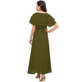 thumbnail image 3 of eloria Women's Georgette Ankle Length V Neck Short Sleeve Waist Tie Long Dress, Color : Olive Green | Size : S, 3 of 5