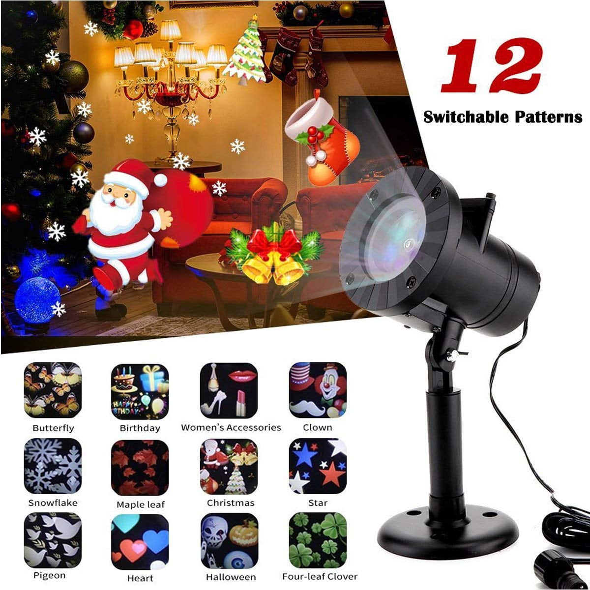 12 Pattern Motion Christmas Landscape Lights Projector LED Spotlight Waterproof 