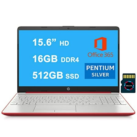 HP Notebook 15 Premium Business Laptop I 15.6" HD SVA Display I Intel Quad-Core Pentium Silver N5000 Processor I 16GB DDR4 512GB SSD I USB-C HDMI WiFi5 Bluetooth Webcam Win10 Red + 32GB MicroSD Card