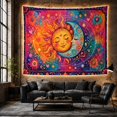 thumbnail image 6 of Sun and Moon Touching Among Stars, Mystical Boho for Celestial Art Lovers, Colorful Botanical Wall Art, Housewarming Gift, Tapestry Wall Hanging for Bedroom and Dorm, 6 of 7