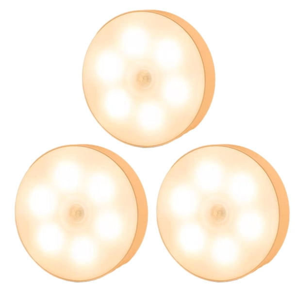Luces nocturnas con sensor de movimiento, paquete de 3, 8 LED, recargables por USB, 3 modos ajustables, automático, encendido y apagado, blanco cálido para dormitorio, armario, baño y