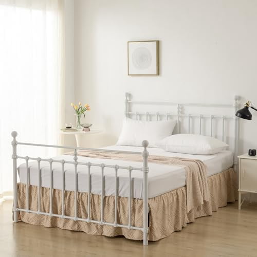 Bed Skirt King Size, Ruffled Bed Skirts with Split Corners, Boho King Bed Skirt 14 Inch Drop with Platform, Dust Ruffle, Light Camel, 14'' King