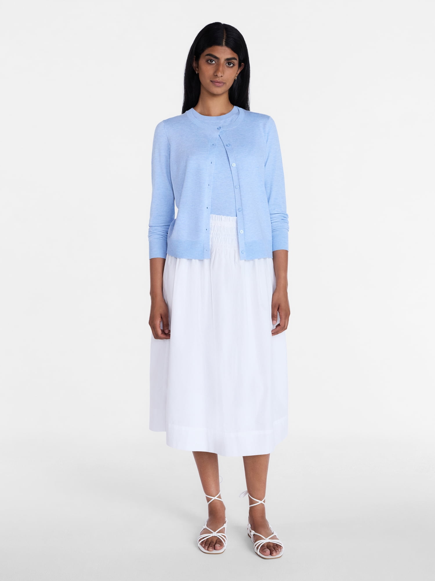 Time and Tru Women's Smocked Waist Cotton Midi Skirt, Sizes XS-XXXL