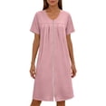 thumbnail image 6 of jtjvou Women's Front Zipper House Coat Short Sleeve Robe Lounge Zip Up Dress Loose Comfort Nightgown with Pockets Pink M, 6 of 6