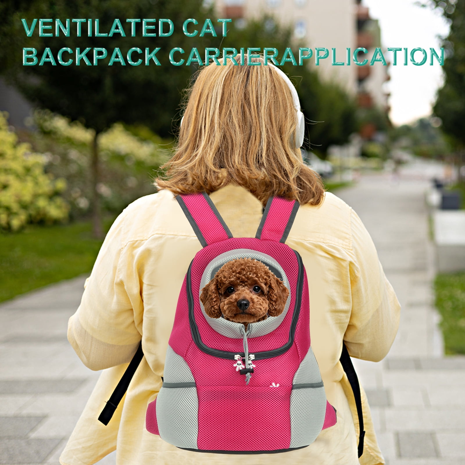Uxcell Dog Backpack Carrier, Head Out Design, Front Chest Pet Hiking Carrying Bag for Cats or Small Dogs Up to 11lbs, Intended for Hiking / Camping / Traveling (Rose Red, 12"x8"x16")