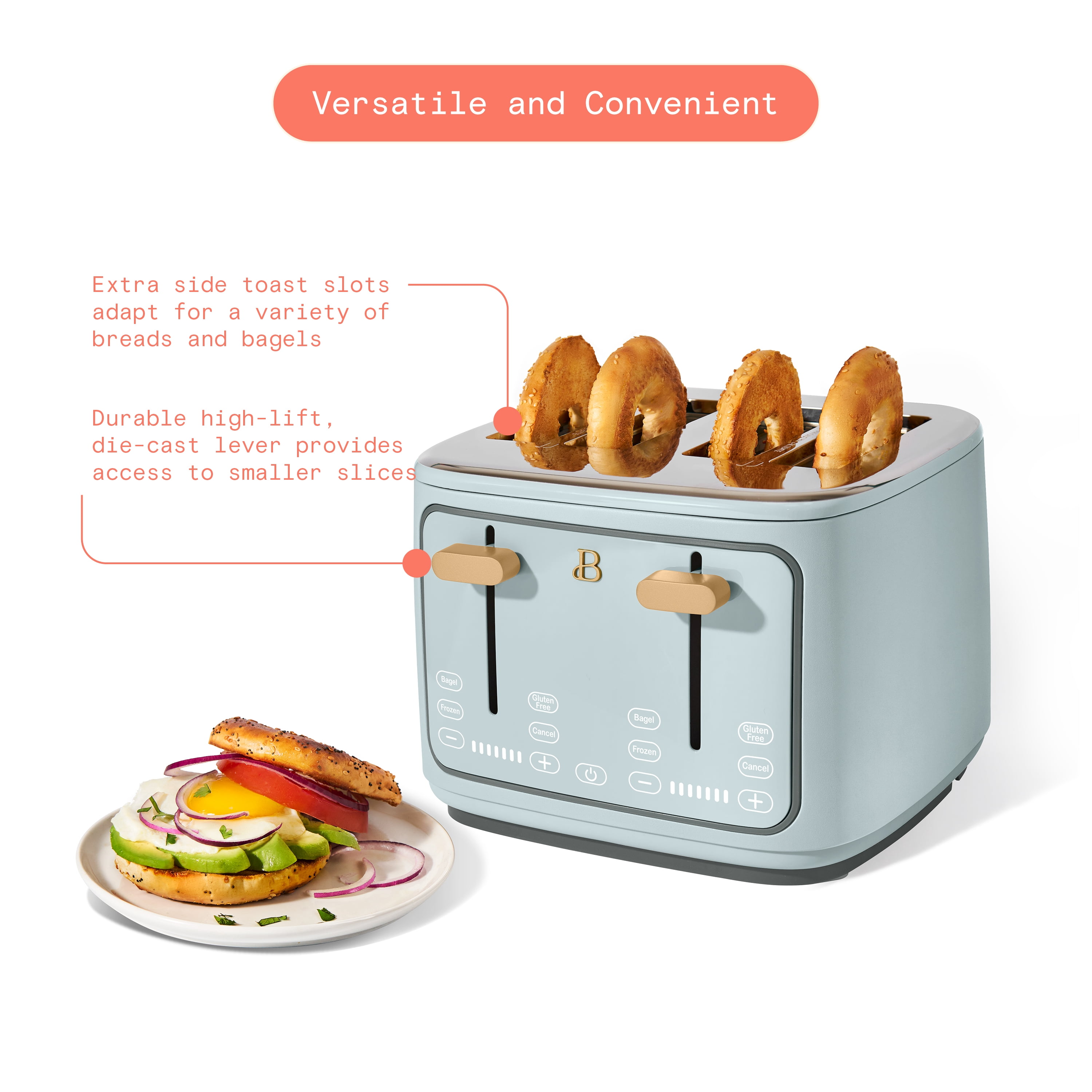 Beautiful 4-Slice Toaster with Touch-Activated Display, Hydrangea by Drew Barrymore