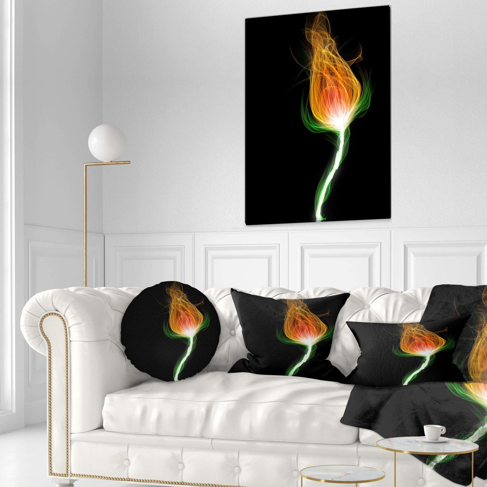 Designart Fiery Fractal Flower with Stem - Floral Throw Pillow - 12x20
