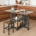 thumbnail image 5 of 3-Piece Foldable Dining Table Set, Drop Leaf Expandable Dining Table & 2 Stools Set w/Lockable Wheels & 2 Mesh Storage Shelves, Space-Saving Dining Room Kitchen Set for Small Place, 5 of 5
