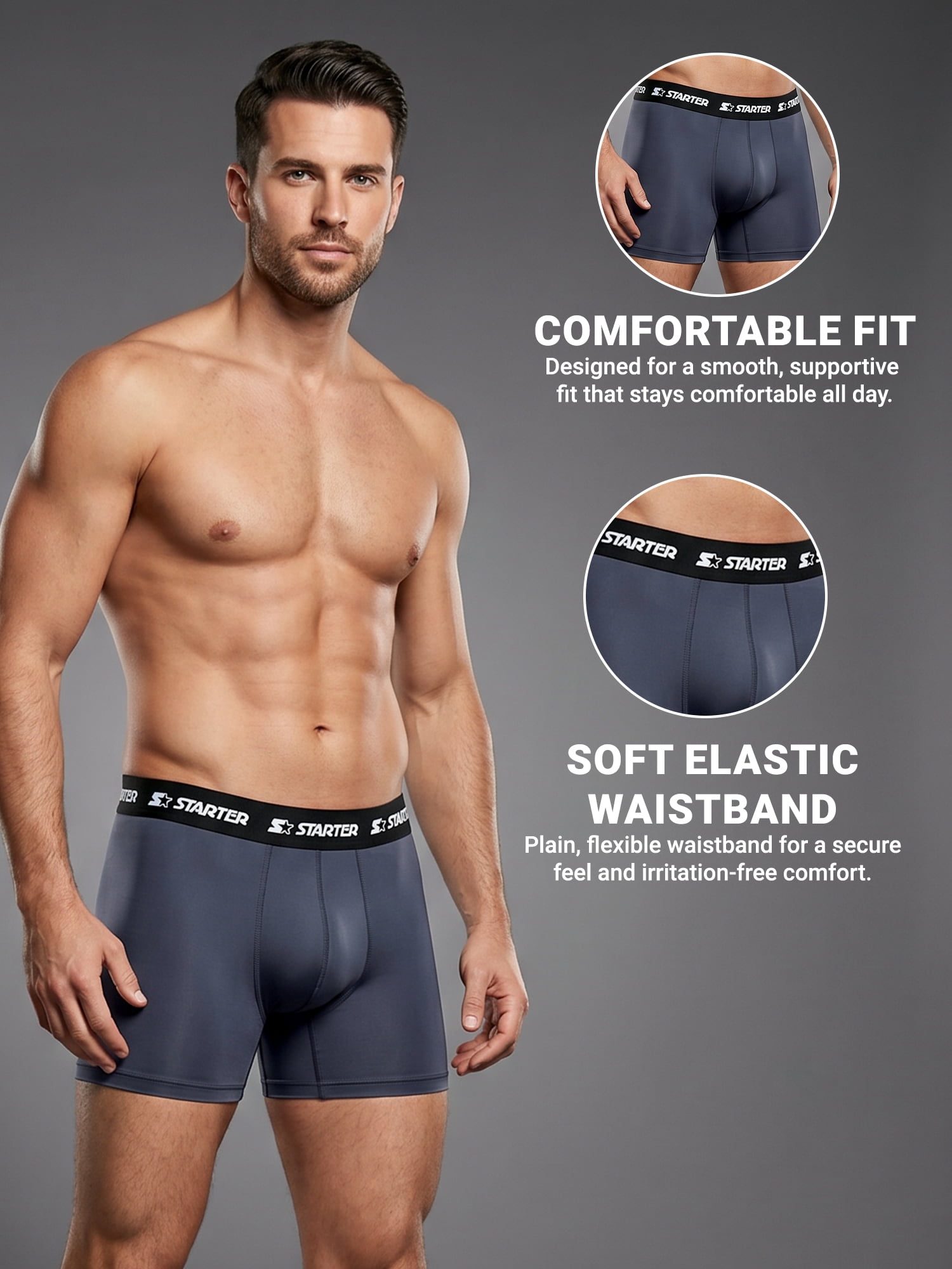 Starter Men’s Active Performance Boxer Briefs, 5-Pack, Sizes S-XL