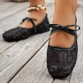 thumbnail image 3 of Rokment Women's Mesh Embroidered Ballet Flats Comfortable Walking Shoes Bowknot Square Closed Toe Ballerina Low Heel Bridal Lace Floral Bow Dress Slip on Loafers Summer Fall Casual Black Size 6, 3 of 7