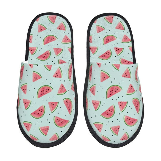 Balery Watermelon Pantuflas de Casa de Felpa Silenciosas con Diseño Estampado, Zapatillas Cómodas Antideslizantes de Algodón para Interior-Large