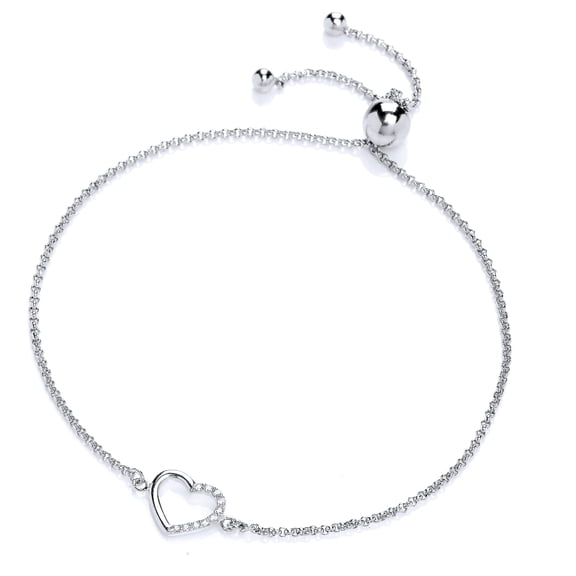 Silver Jewelco London CZ Heart Adjustable Toggle Slider Bracelet 9mm