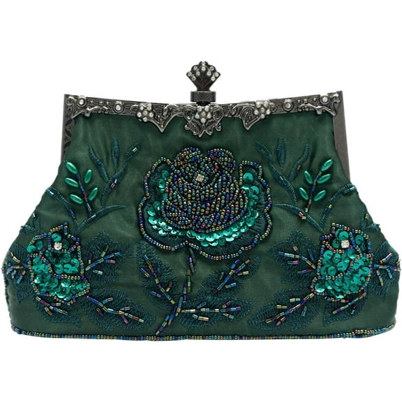 Vintage 1920s Beaded Evening Bag Pearl Clutch Bag for Women Sequin Handbag Bridal Wedding Purse Floral Shoulder Bag