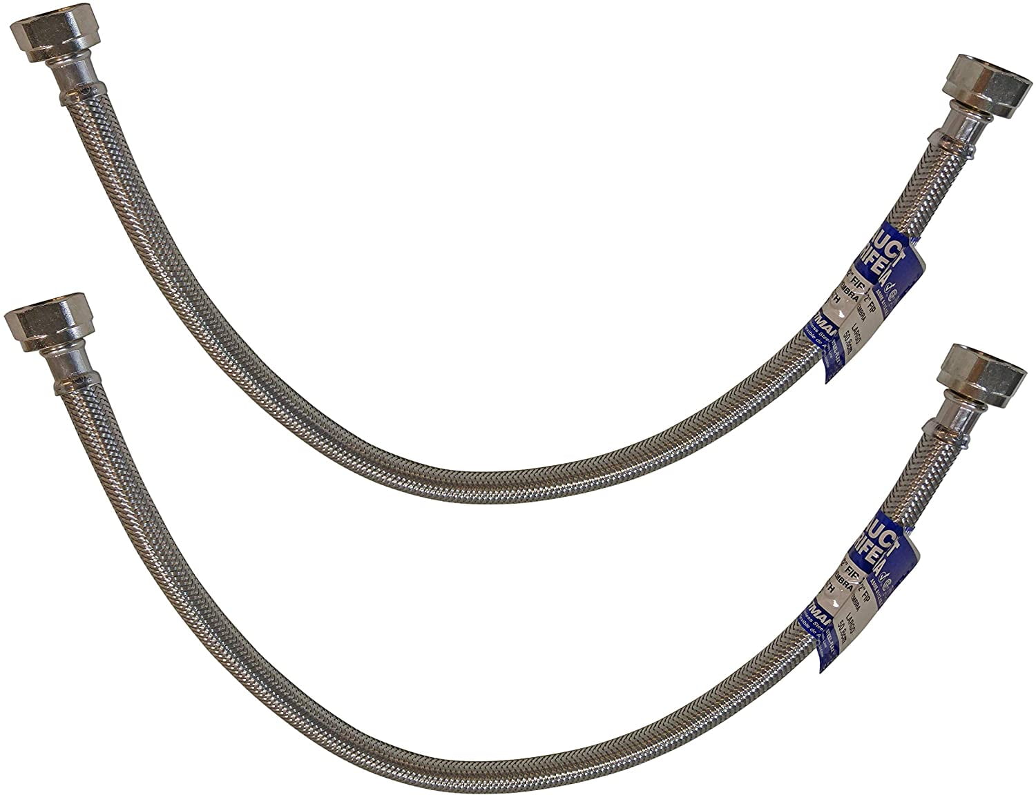 Eastman 20' Supply Line Steel Flex Long Faucet Connectors (2) Pack (1/2' FIP x 1/2' FIP)