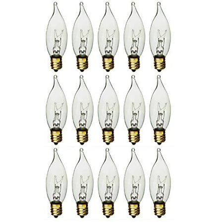 - Pack Of 15 40 Watt CFC Clear Flame Shaped Incandescent Candelabra E12 Base Light Bulb