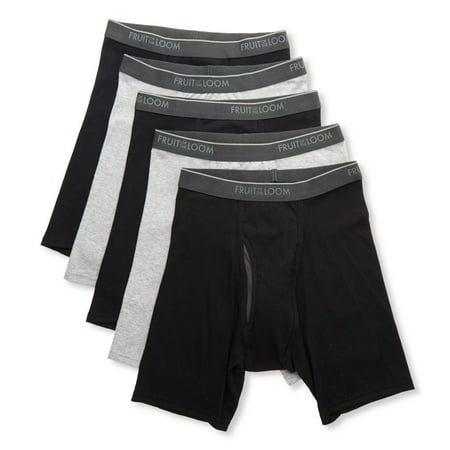 Men's Fruit Of The Loom 5BL76TG Coolzone Fly Boxer Briefs - 5 Pack (Black/Grey L)