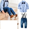 thumbnail image 4 of WOLLED 12M-8Y Baby Boys Dress Shirt Toddlers Long Sleeves Gentleman Outfit Button down Plaid Dress Shirt +bowtie + Suspender Pants Set Wedding Outfit Light Blue, 4 of 9