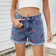 thumbnail image 5 of Sakmal Denim Womens Shorts Cut off Wide Leg Plus Size Jean Blue Graphic Trendy Ladies Shorts with Pockets, 5 of 9