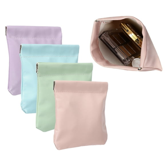 Uxcell 4Pcs Monedero de Squeeze, Pequeño Monedero de Cuero de Cierre Automático, Bolsa de Maquillaje Portátil Mini para Mujeres y Hombres, Cambio de Coche, Viaje, Rosa, Púrpura, Azul, Verde