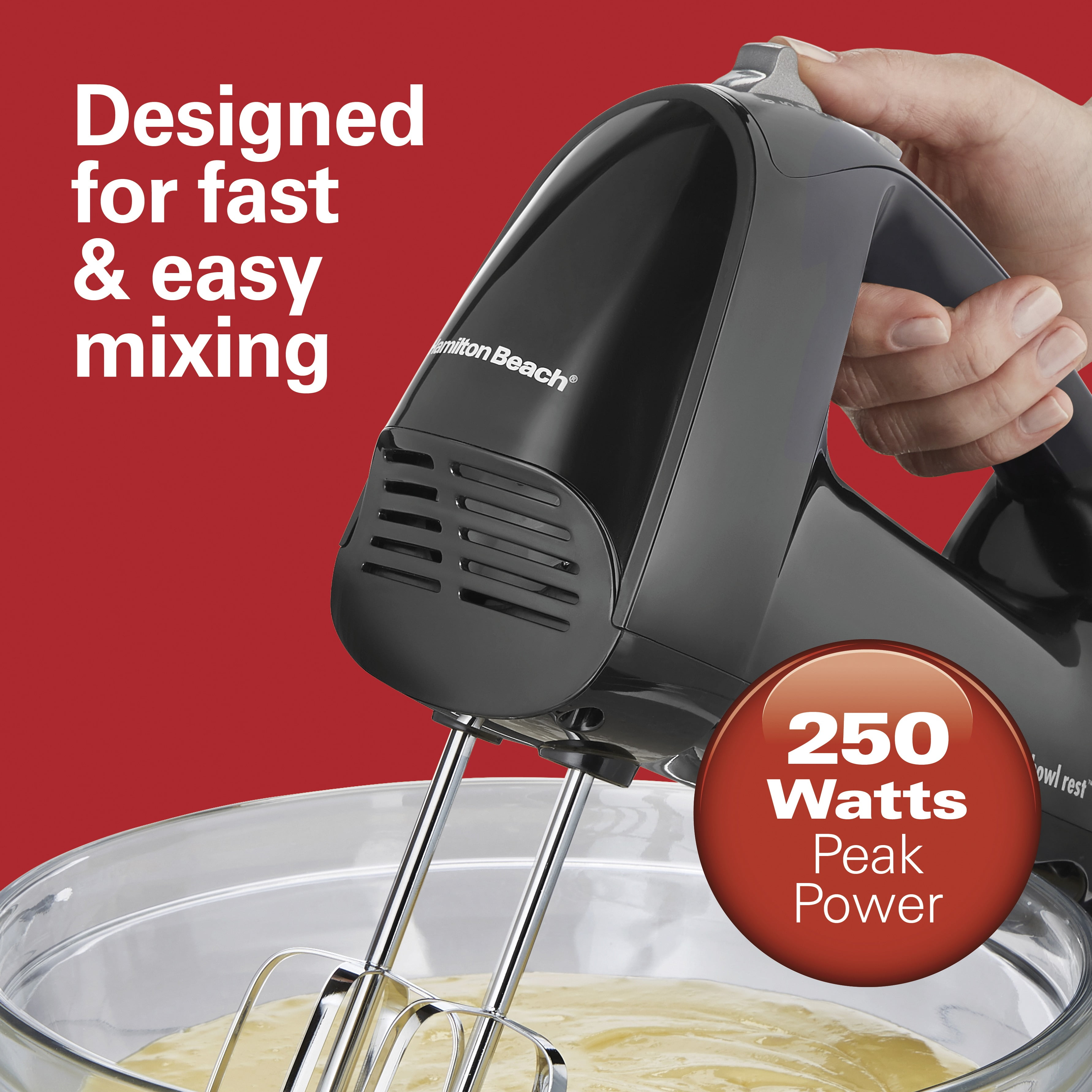 Hamilton Beach Electric Hand Mixer, 6 Speeds + Stir Button, 300 Watts of  Peak Power for Powerful Mixing, Includes Whisk and Storage Clip, Black
