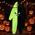 thumbnail image 3 of Halloween Pumpkin Plush Hooded Blanket Onesie Pajamas Cozy Pumpkin Onesie Pajamas Soft Plush Split Color Jumpsuit for Halloween Y2k Outfits Cozy Loungewear Winter Clothes, Light Green 4XL, 3 of 4