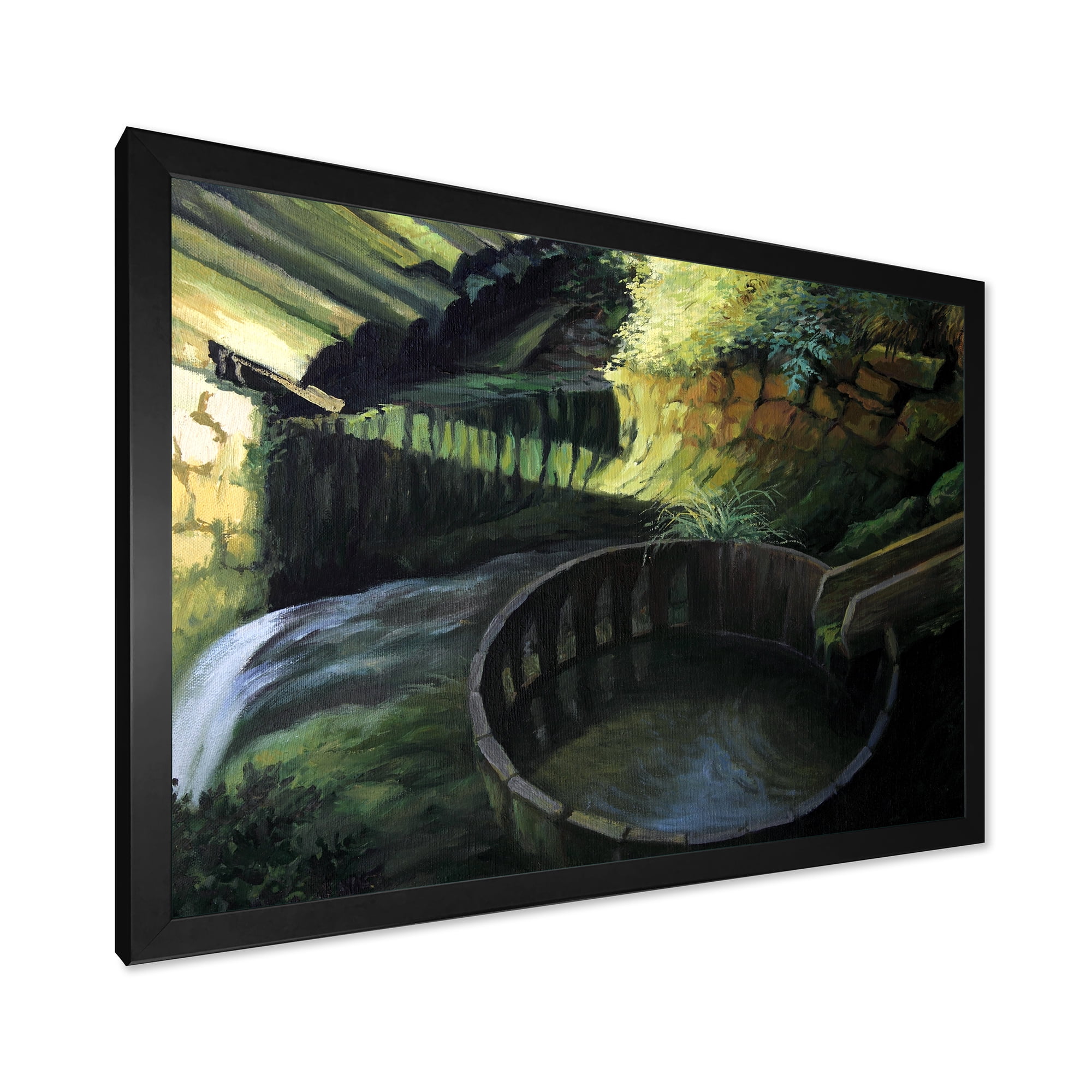 Designart 'Old Watermill In Green Nature Landscape' Lake House Framed Art Print