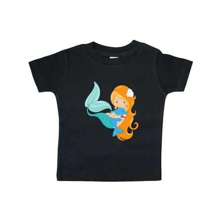 

Inktastic Mermaid And Dolphin Mermaid With Orange Hair Gift Baby Girl T-Shirt