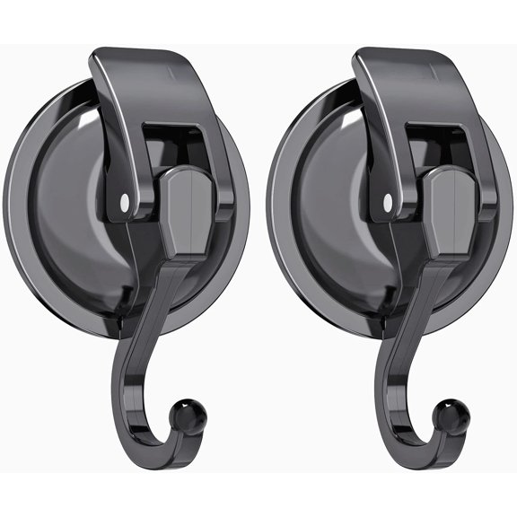 Heavy Duty Vacuum Suction Cup Hooks (2Pack) for Shower,Glass Window,Kitchen&Bathroom&Restroom Organization，Gun Silver.