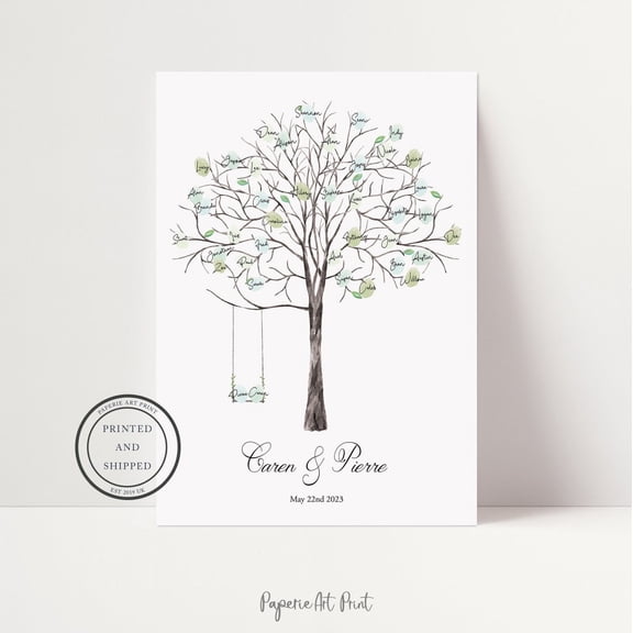 Wedding Fingerprint Tree Wall Art Print, Guest Book Thumb Alternative Love Swing, Living Room And Gallery Wall Decor