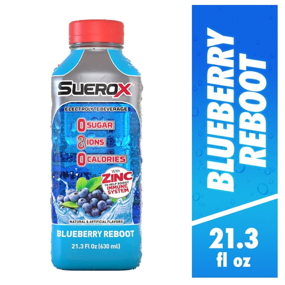SueroX Sugar-Free Electrolyte Drink, Blueberry Reboot, 21 oz Bottle, 1 Count